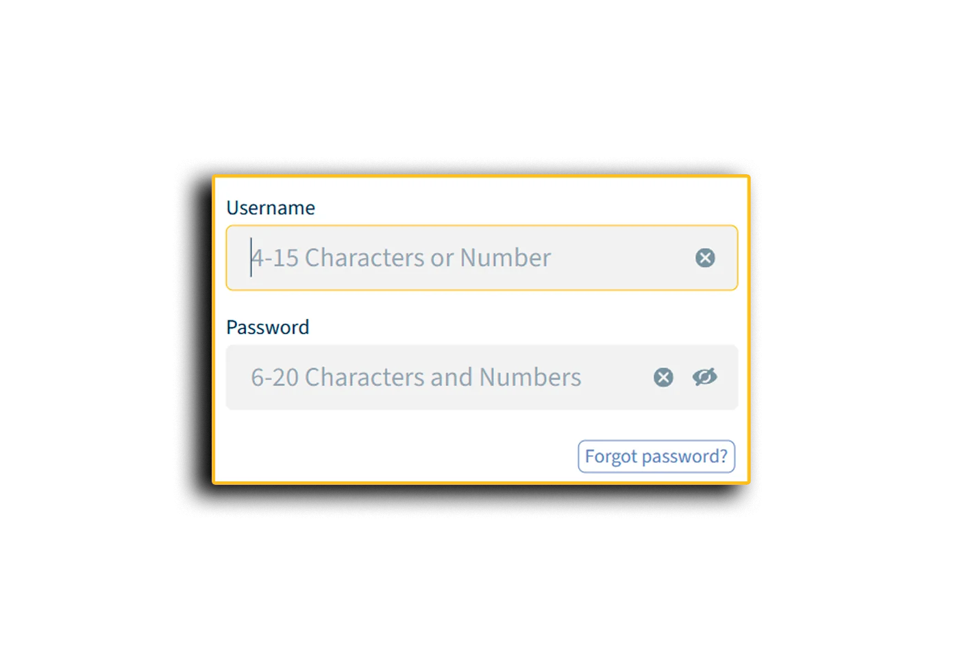 Entering login data